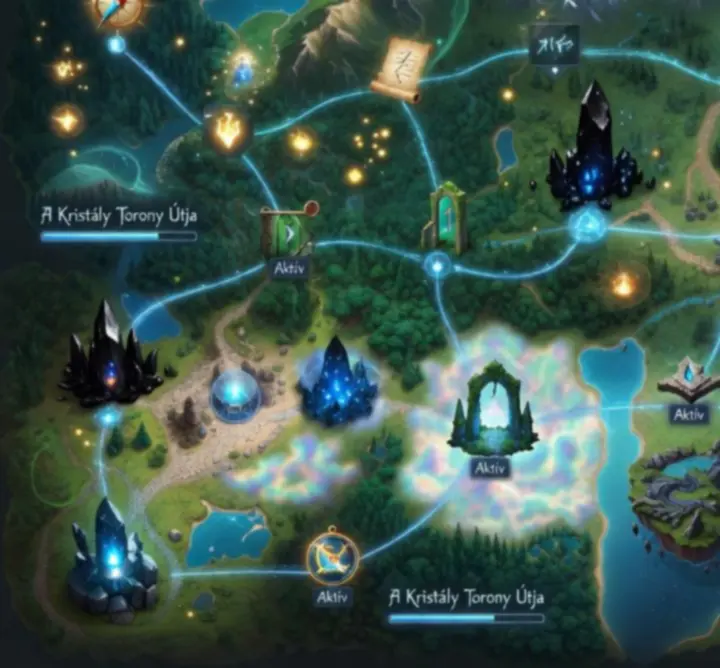 Küldetésláncokat bemutató fantasy térkép az Ultimate Magyar Online világából
